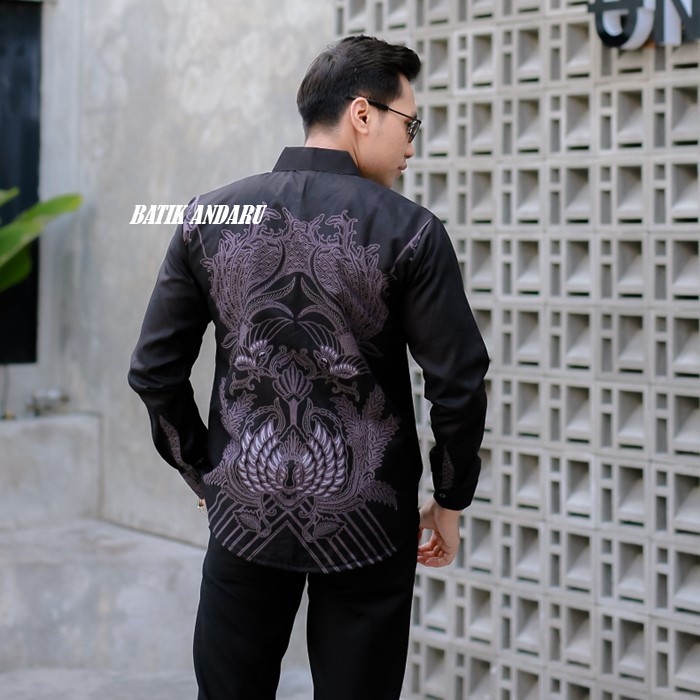 RLB BATIK PRIA SLIM FIT LENGAN PANJANG FULL FURING ERRO HEEM KEMEJA LASKALA PREMIUM WARNA HITAM