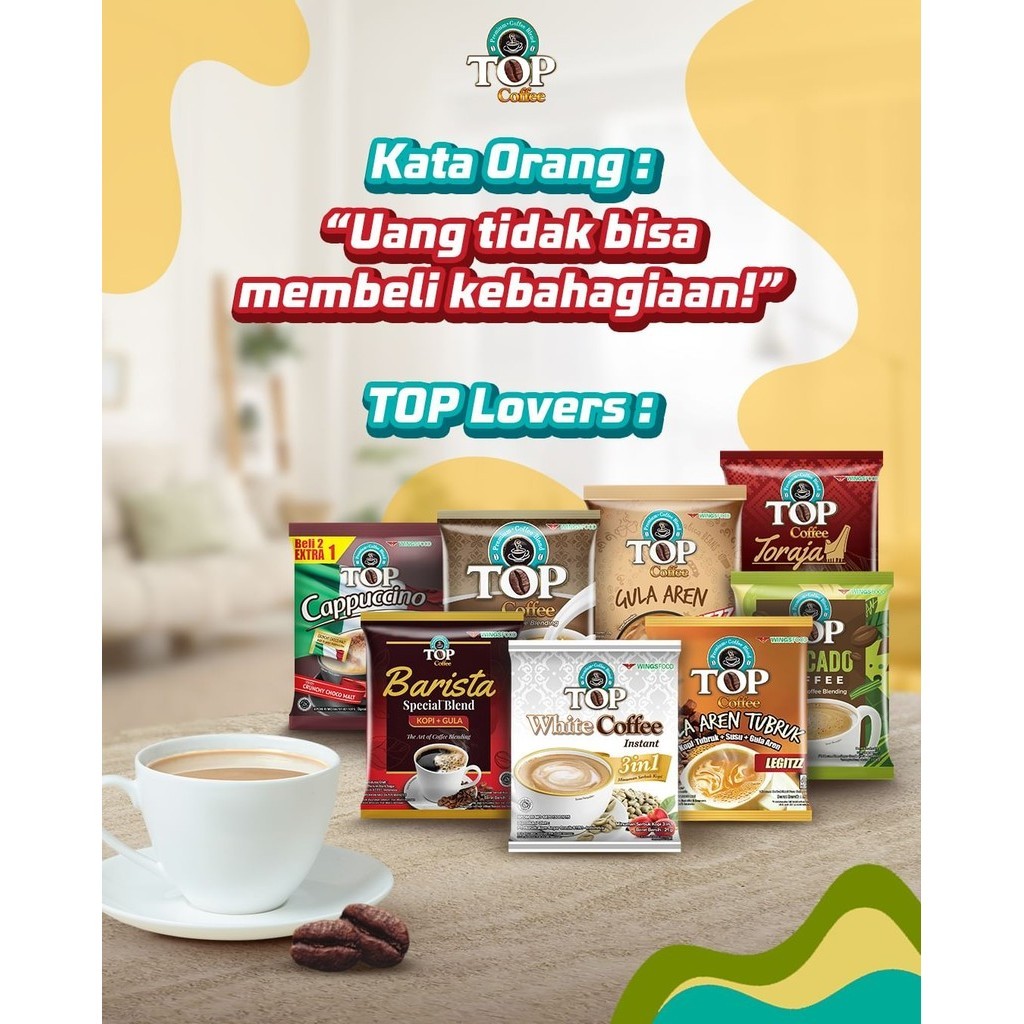 Top Coffee Kopi Susu Gula Aren Tubruk 3 In 1 Pack 27 gr isi 6 + 3 pcs x2 - Gambar 3