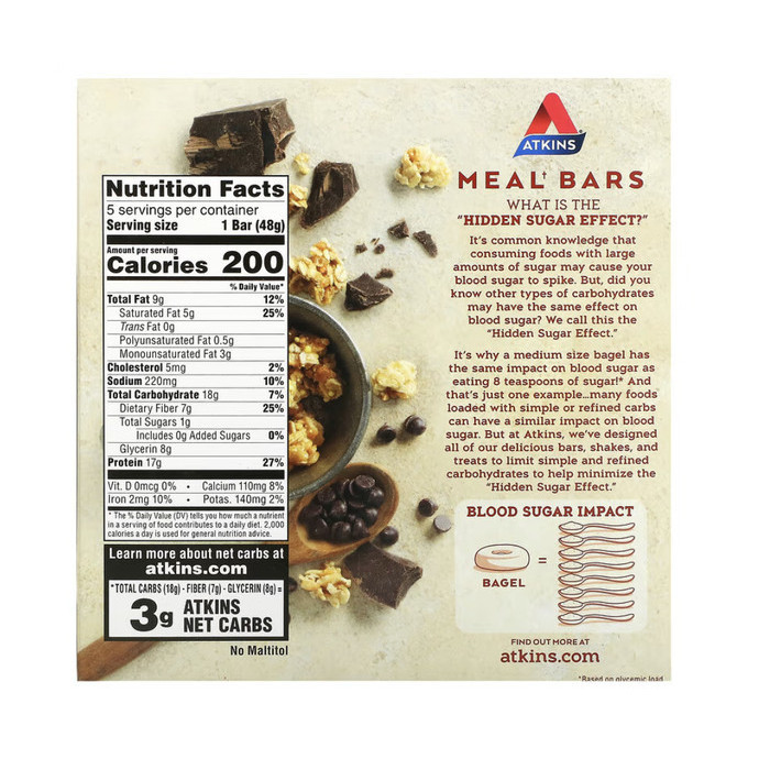 

Atkins Protein Meal Bar, Chocolate Chip Granola, Keto Friendly, 8 Coun K02
