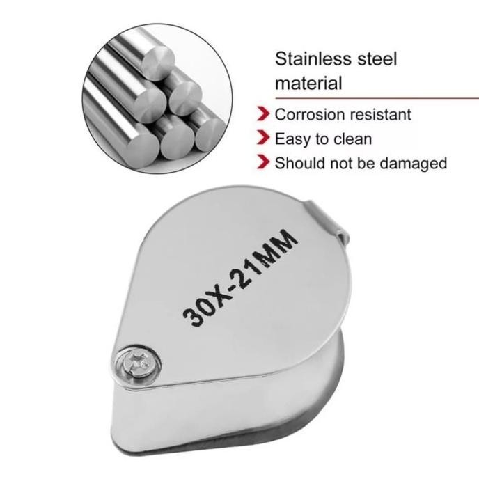 

Kaca Pembesar Portable Lipat / Loupe Stainless 30x21mm (tanpa lampu)