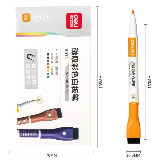 

Deli Color Whiteboard Marker/Spidol Papan Tulis+Penghapus 8Color S514