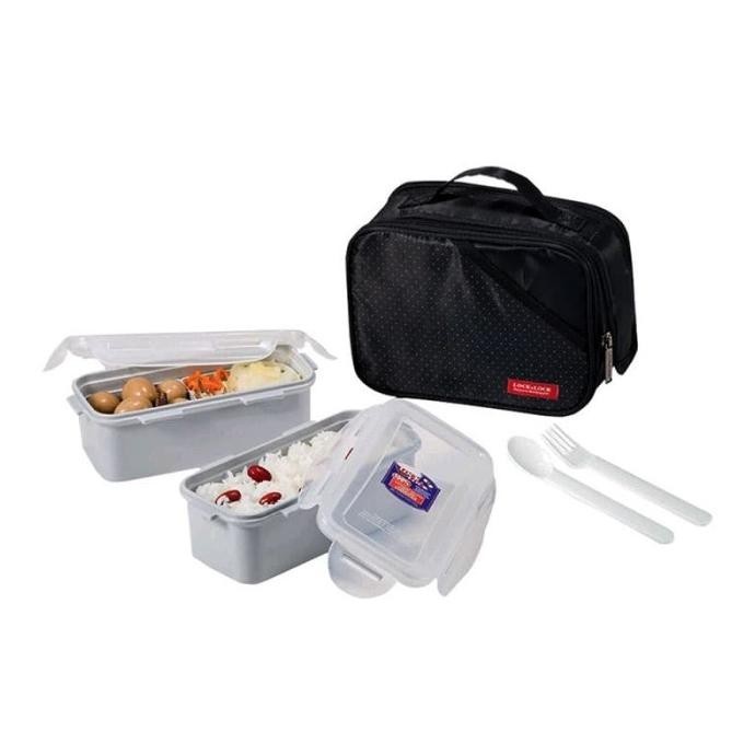 BEBAS ONGKIR - LOCK N LOCK HPL752DB LUNCH BOX 2P SET BLACK BAG 350ML | C130103023