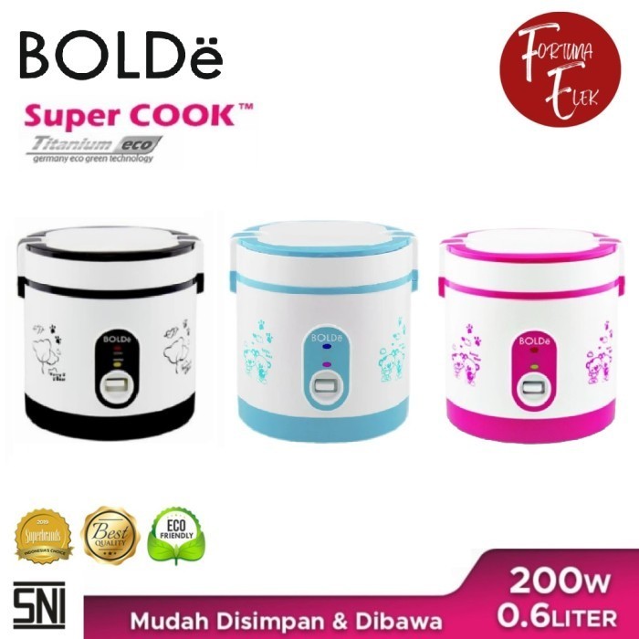 Bolde Super Rice Cooker Titanium Eco 0.6 L Penanak Nasi Mini Kecil Warna Hitam Biru Magenta