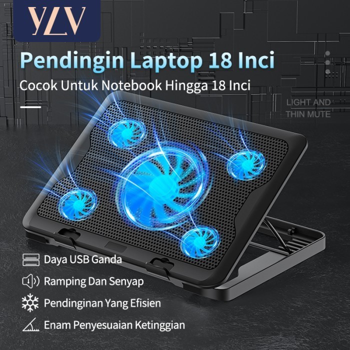 YLV Pendingin Laptop 18 Inci 5 Fan Silent Fan Laptop Cooling Pad