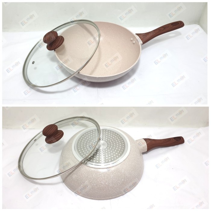 Super Pan Wok Granite 26Cm + Glass Lid - Wajan Frypan Induksi + Tutup