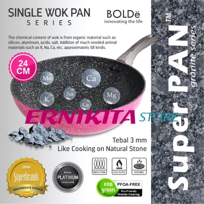 Wok Pan - Wajan Bolde 24 Cm Super Pan Black Pink Granite Coating
