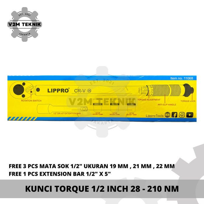 Lippro Kunci Torsi Torque 1/2" 28 - 210 Nm / Kunci Rachet Torsi + Mata