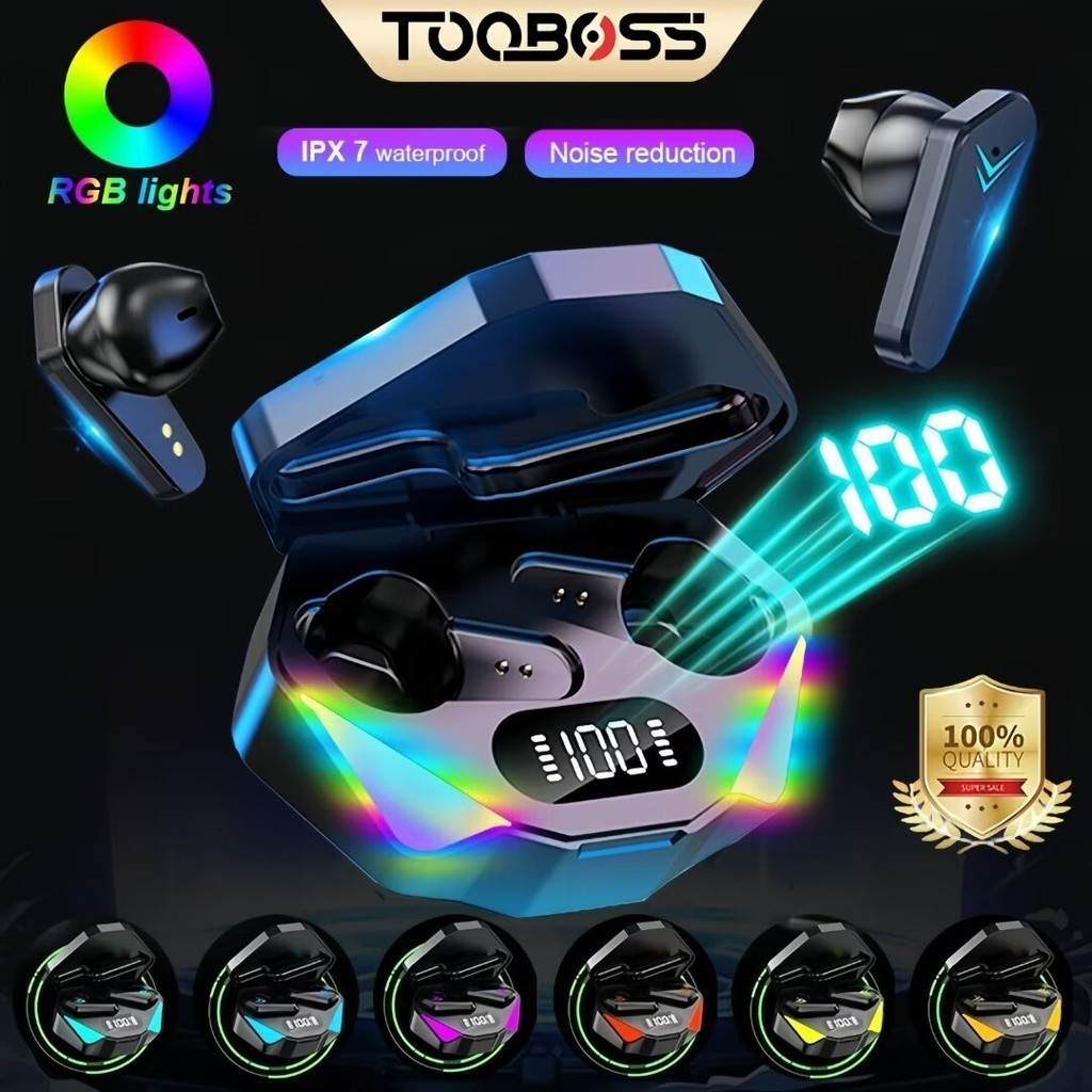 Headset Bluetooth 5.3 Earbud TWS Nirkabel LED Digital Power Display Stereo with 5000 mAh Powerbank