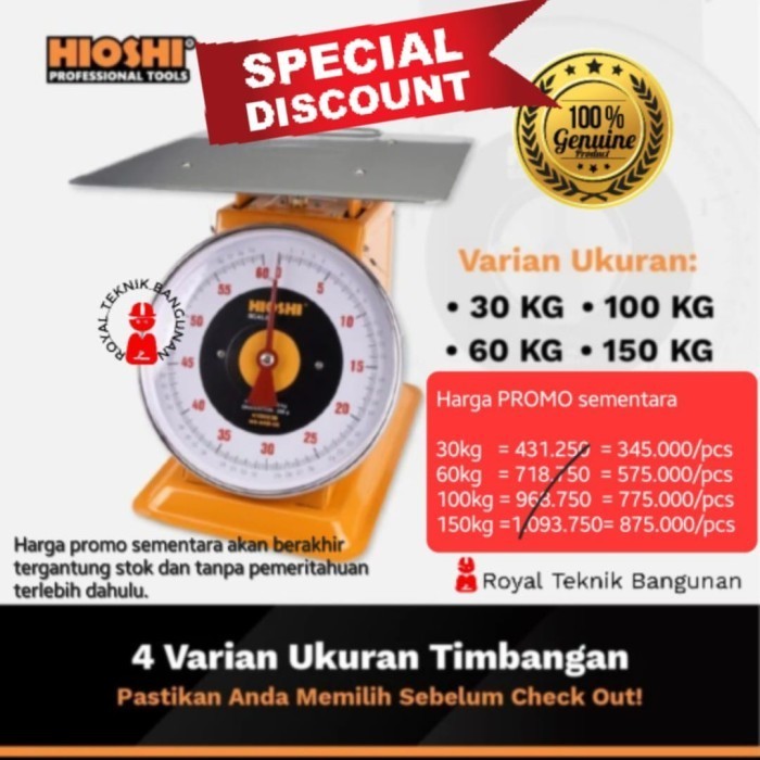 Timbangan Duduk Manual Jarum Segi 30 60 100 150 Kg Heavy Duty Hioshi