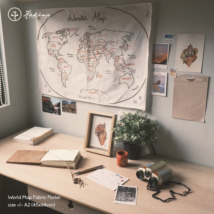 Ars (0_0) World Map Fabric Poster Peta Dunia Aesthetic Peta Indonesia
