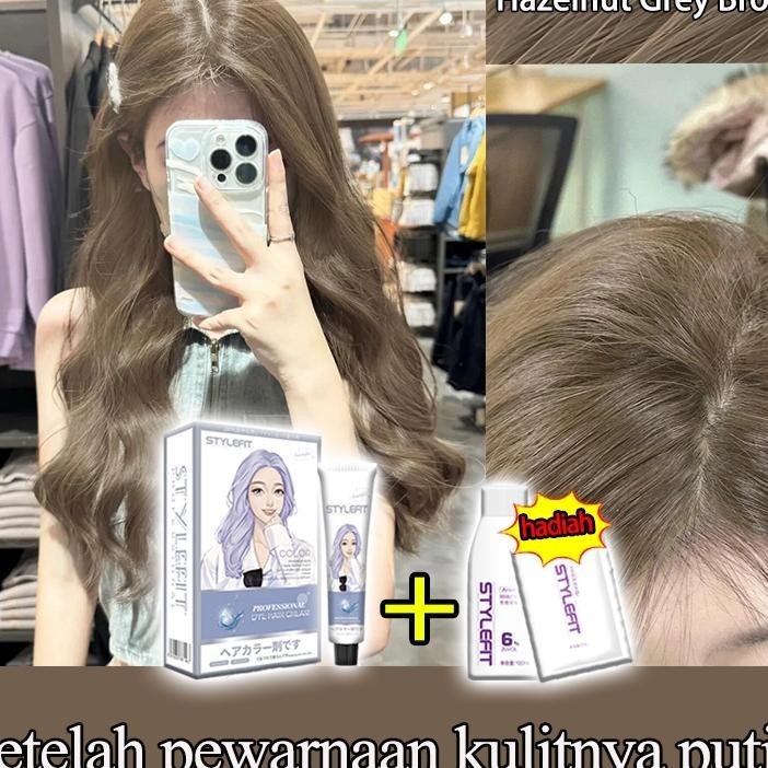 [Giriman Cepat]Style Fit Cat Rambut Hazelnut Grey Brown*200Ml Tidak Perlu PemutihWarna Kulit Putih D