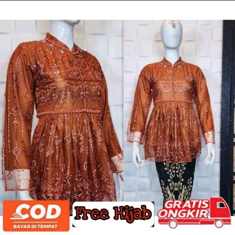 Set Kebaya Mikha Modern Wanita Pendek Seragaman Wisuda Kondangan Terbaru Free Hijab