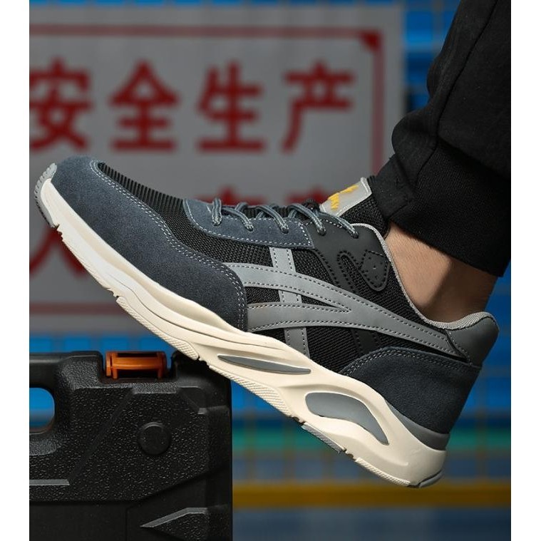Sepatu Safety Asic Pria Sneakers Sport Ujung Besi Anti Smash Anti Paku  Ready