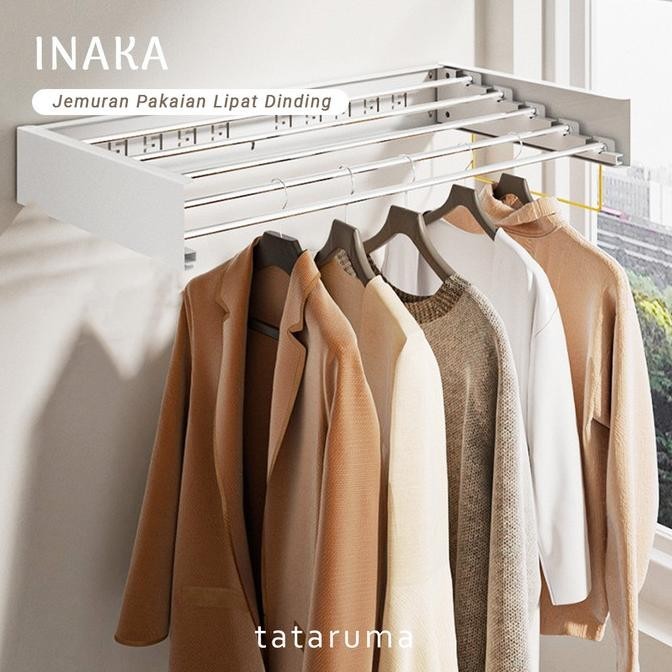 INAKA - Jemuran Pakaian Handuk Sepatu Tempel Dinding Baju Handuk Balkon Buka Tutup