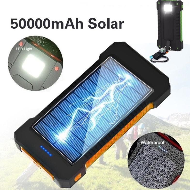 TERLARIS COD50000 mAh Powerbank Solar Cell Tenaga Matahari Dual USB Flashlight Daya Ponsel Powerbank