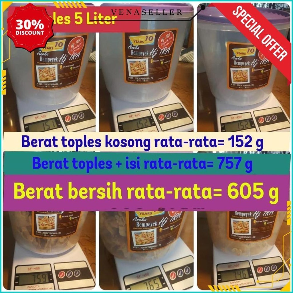 

Peyek / Rempeyek Hj. Ira - Kacang Tanah - Toples 5 Liter - Aman Sehat Lezatnya Kemriyukk Siap Kirim