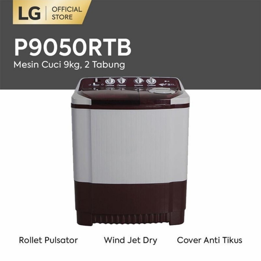 MESIN CUCI LG 2 tabung 9KG P9050RTB / P 9050RTB MANUAL GARANSI RESMI 9050 RTB 9 kg
