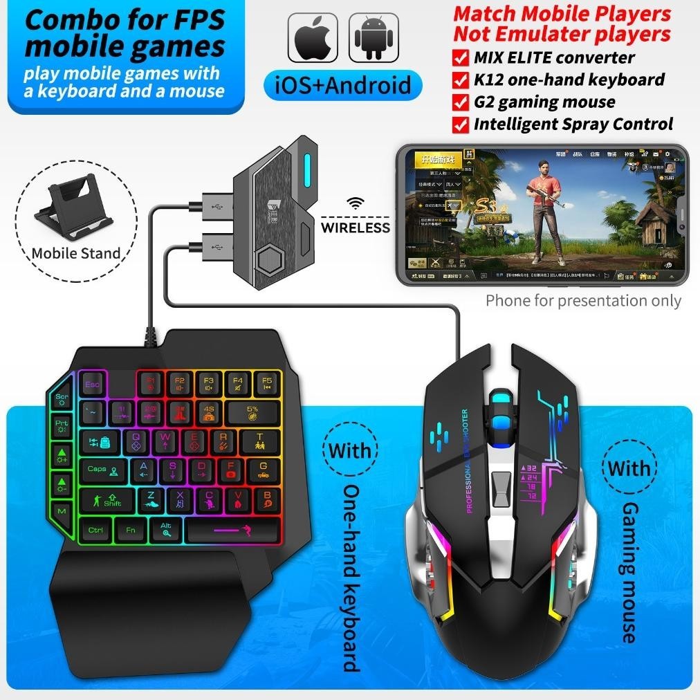 Gratis Ongkir Keyboard Gaming Dan Mouse Otg Bluetooth Single Hand Gaming Rgb Keyboard Dan Mouse Conv