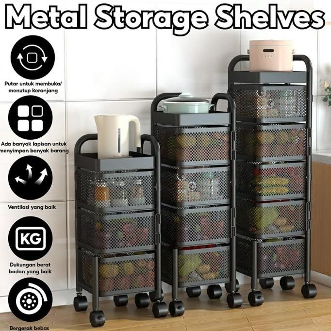 Rak Dapur Kamar Mandi Serbaguna / Rak Troli Susun Putar Rak Besi Susun