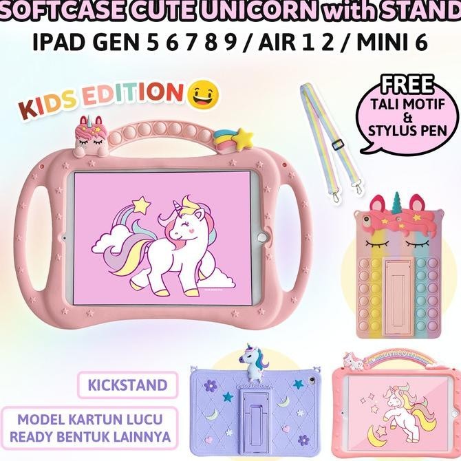 Ipad 5 6 7 8 9 Air 1 2 Mini 6 Soft Case Kid Unicorn Casing Cover Anak
