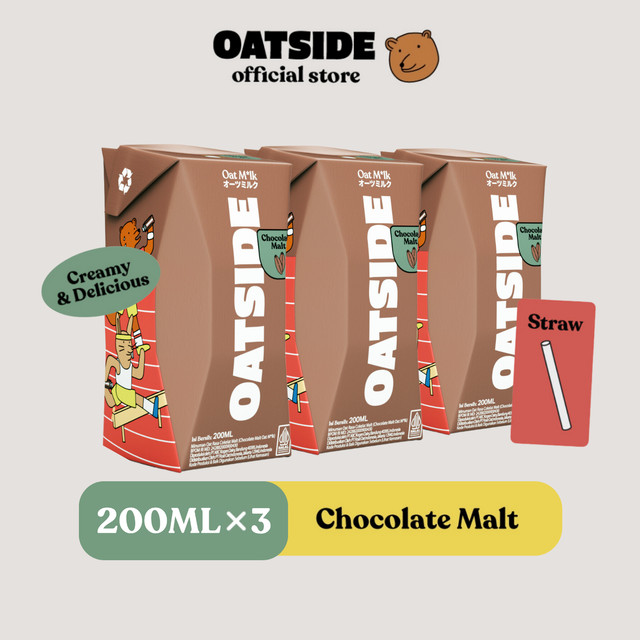 

OATSIDE Oat Milk Chocolate Malt Straw (Kemasan dengan Sedotan) 200ml x 3 pcs