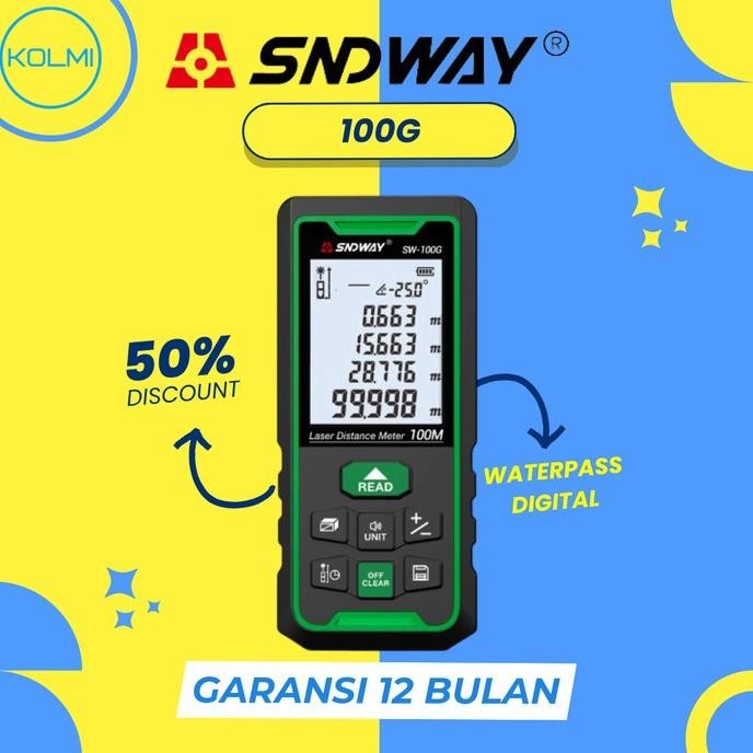 Sndway Meteran Laser Digital Green Laser 100 Meter Sw-100G Laser Hijau