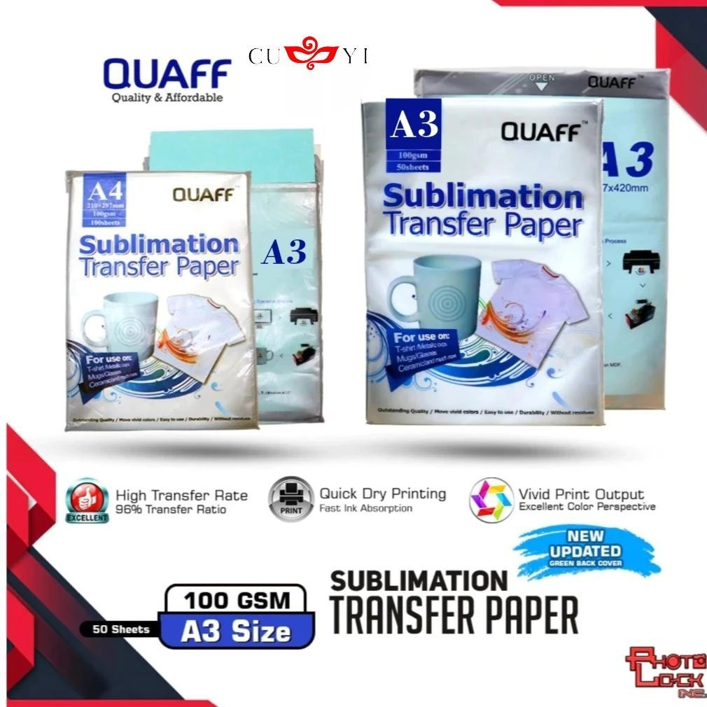 

hj-45 CUYI KERTAS SUBLIMATION TRANSFER PAPER QUAFF DUA SISI UKURAN A3 100gsm - 50Lembar/1837 Berkualitas