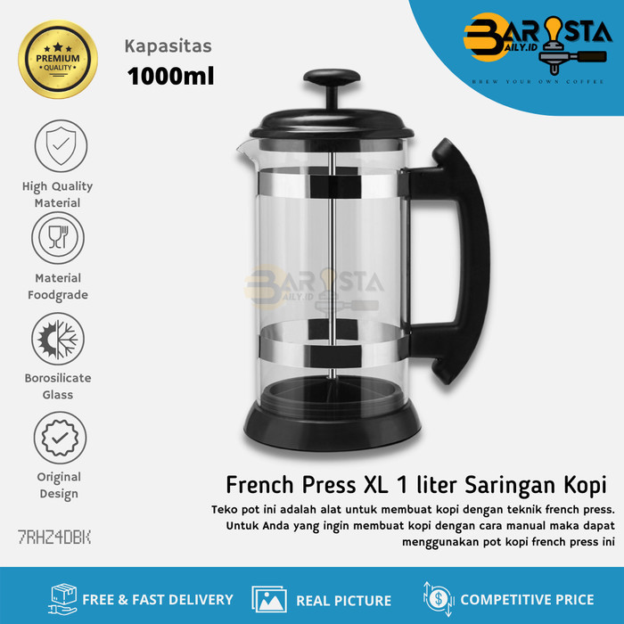 French Press XL 1 liter Saringan Kopi Teh 1L Jumbo Coffee Maker