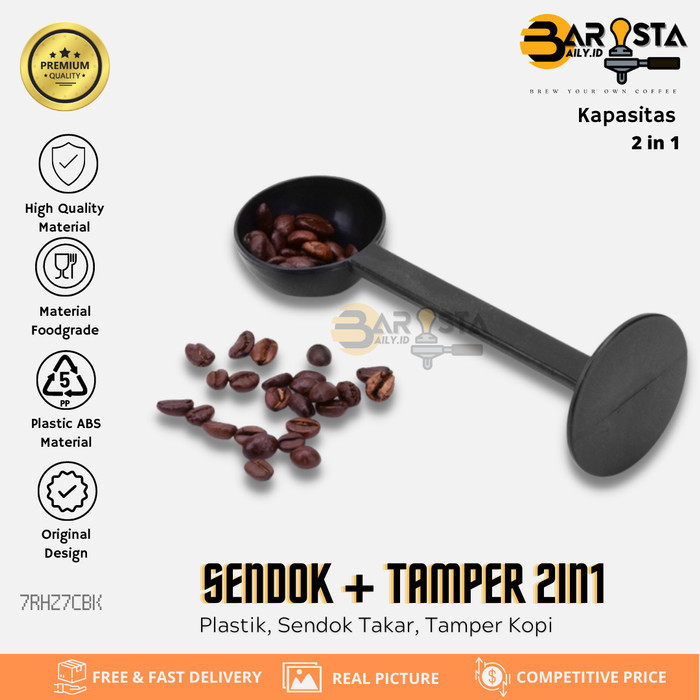 Sendok Takar Measuring Spoon dan Tamper Plastik Kopi Coffee 2 in 1