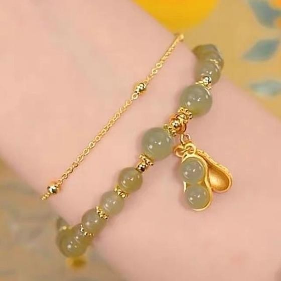 Fleur_ Gl43 - Gelang Giok Batu Kacang Titanium/Gelang Giok Kacang