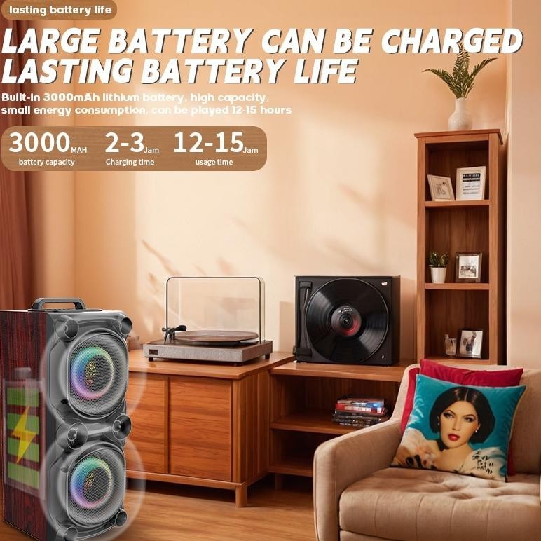 CR - PREMIUM BASSSpeaker Bluetooth Karaoke Besar Super Bass 12 Inch Polytron 2 Mic Kayu Suara Jernih