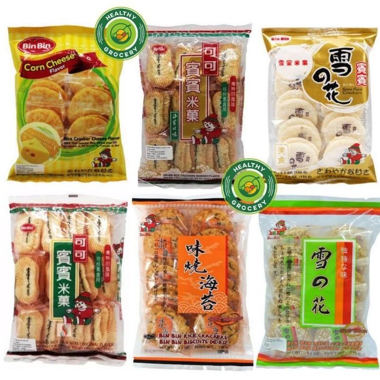 

dh-68 BIN BIN Rice Crackers ORIGINAL / SEAWEED / SNOW / SPICY / CORN CHEESE / Binbin Murah