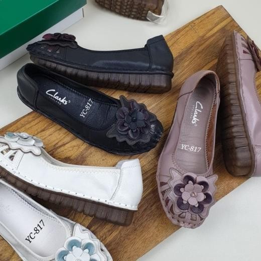 New Clarks Flat/Clarks Bunga Sepatu Wanita Kulit