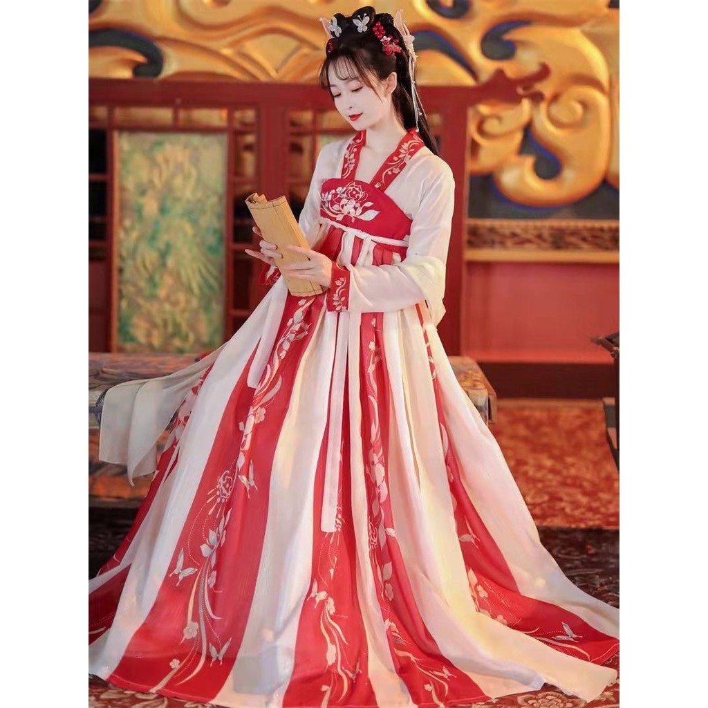 Asli【Mengyuan】Baju Han Wanita, Pakaian Cina untuk Dewasa Di Dada Tinggi Gaya China Ramping Setelan H