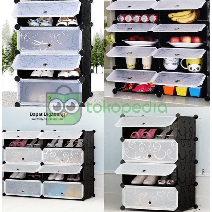Rak Sepatu Plastik DIY Rak Buku Tas 4 Susun anti debu