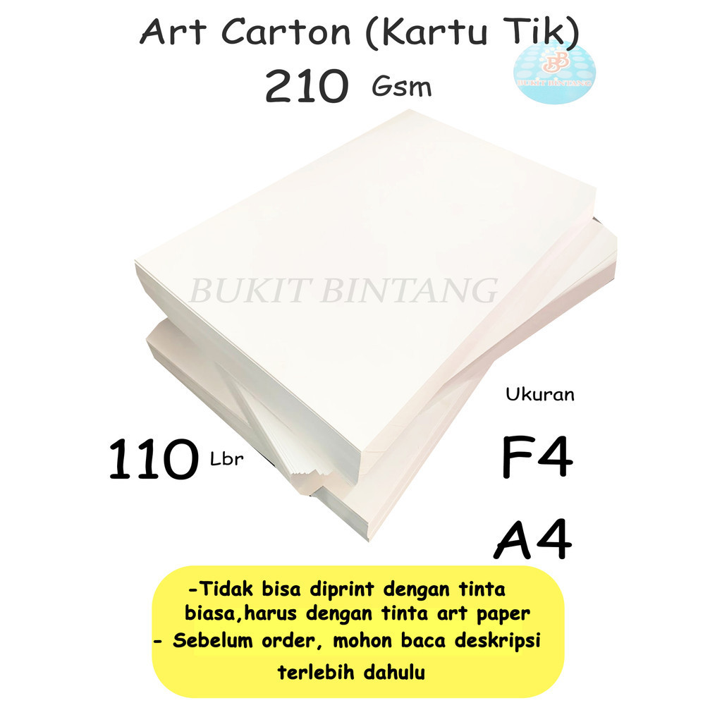 

Art Carton ( Kartu Tik ) 210 Gsm Uk A4 dan F4 , Isi 110 Lembar