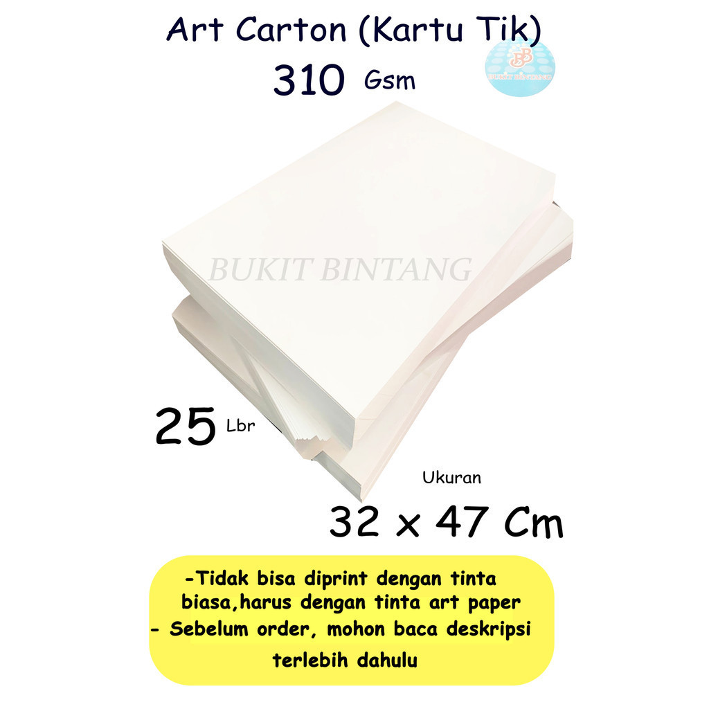 

Art Carton ( Kartu Tik ) 310 Gsm Uk 32 x 47 Cm , Isi 25 Lembar