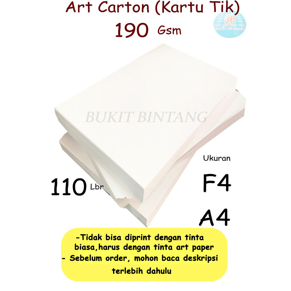 

Art Carton ( Kartu Tik ) 190 Gsm Uk F4/A4 , Isi 110 Lembar
