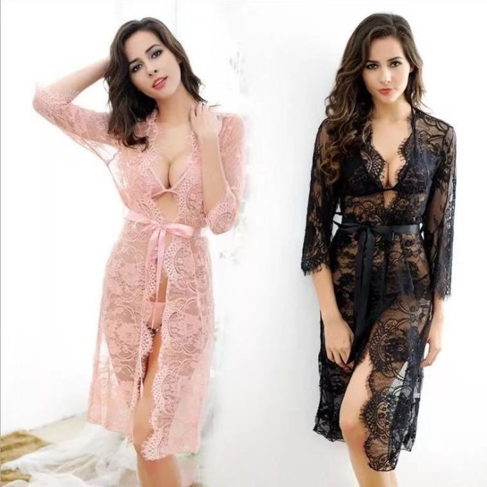 BERGARANSI Lingerie Sexy Kimono Sexy Baju Tidur Panjang Transparan
