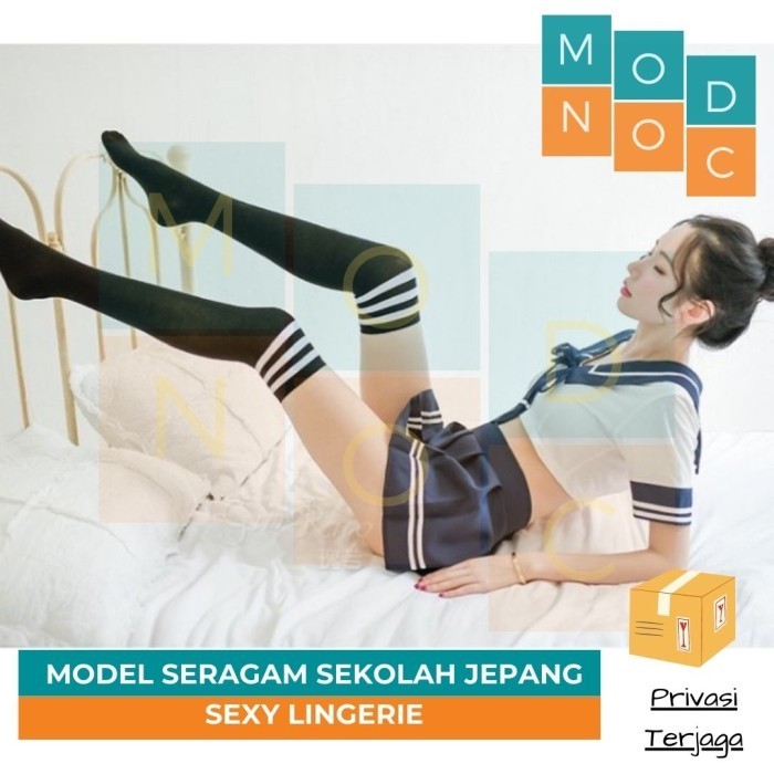 HEMAT Sexy Lingerie Cosplay Seragam Sekolah Jepang Set Baju + Rok + Stocking