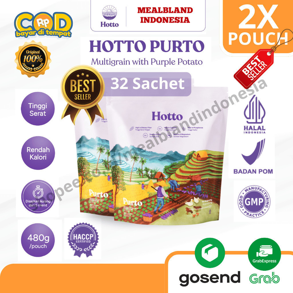 

[2 Pouch Hotto] Official Hotto Purto Minuman Oat Multigrain BPOM Halal Original 100%