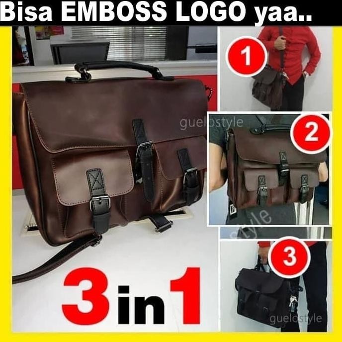 tas messenger bag kantor kerja pria kulit besar COKELAT