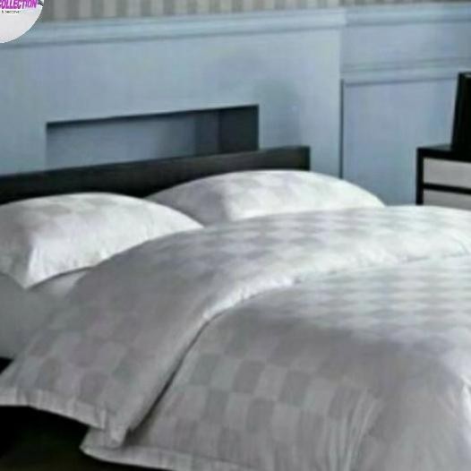 Sprei+Bedcover Bahan Katun Kotak Putih Hotel All Size