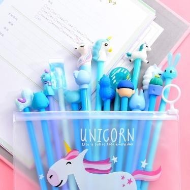 

we-53 Pulpen Gel Karakter Lucu Set Isi 20PCS Pena FREE Zipper Pouch Tempat Pensil Transparan Murah stockami A15 Viral