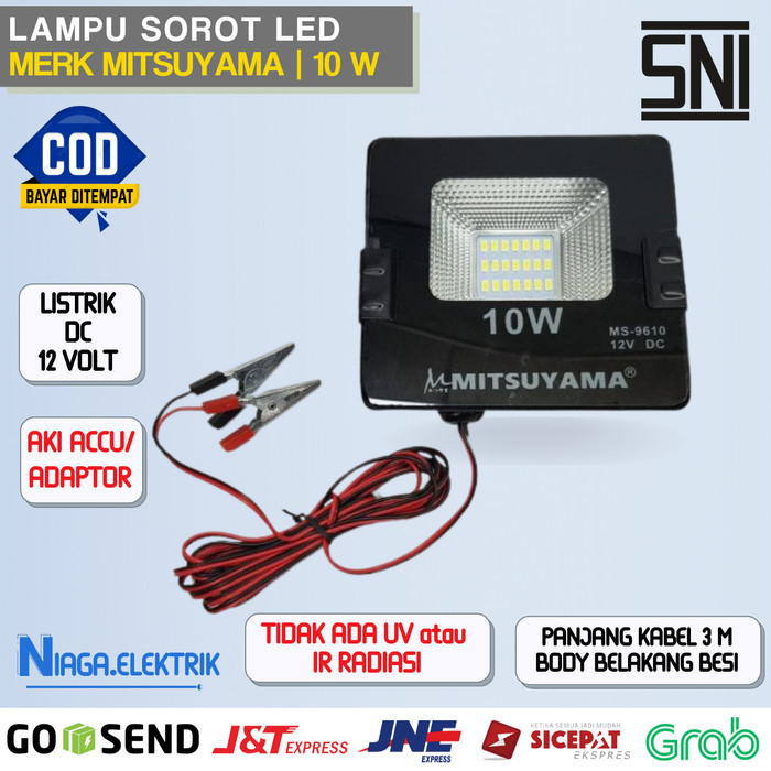 Lampu Sorot Tembak Taman 10 Watt Dc Aki Accu Tanpa Tegangan Listrik Ac