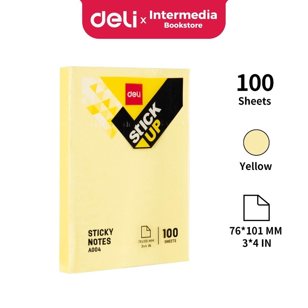 

Deli Memo tempel Sticky Notes EA00453 3''×4'' / 76 x 101mm 100sheets Warna Kuning perekat kuat tahan lama