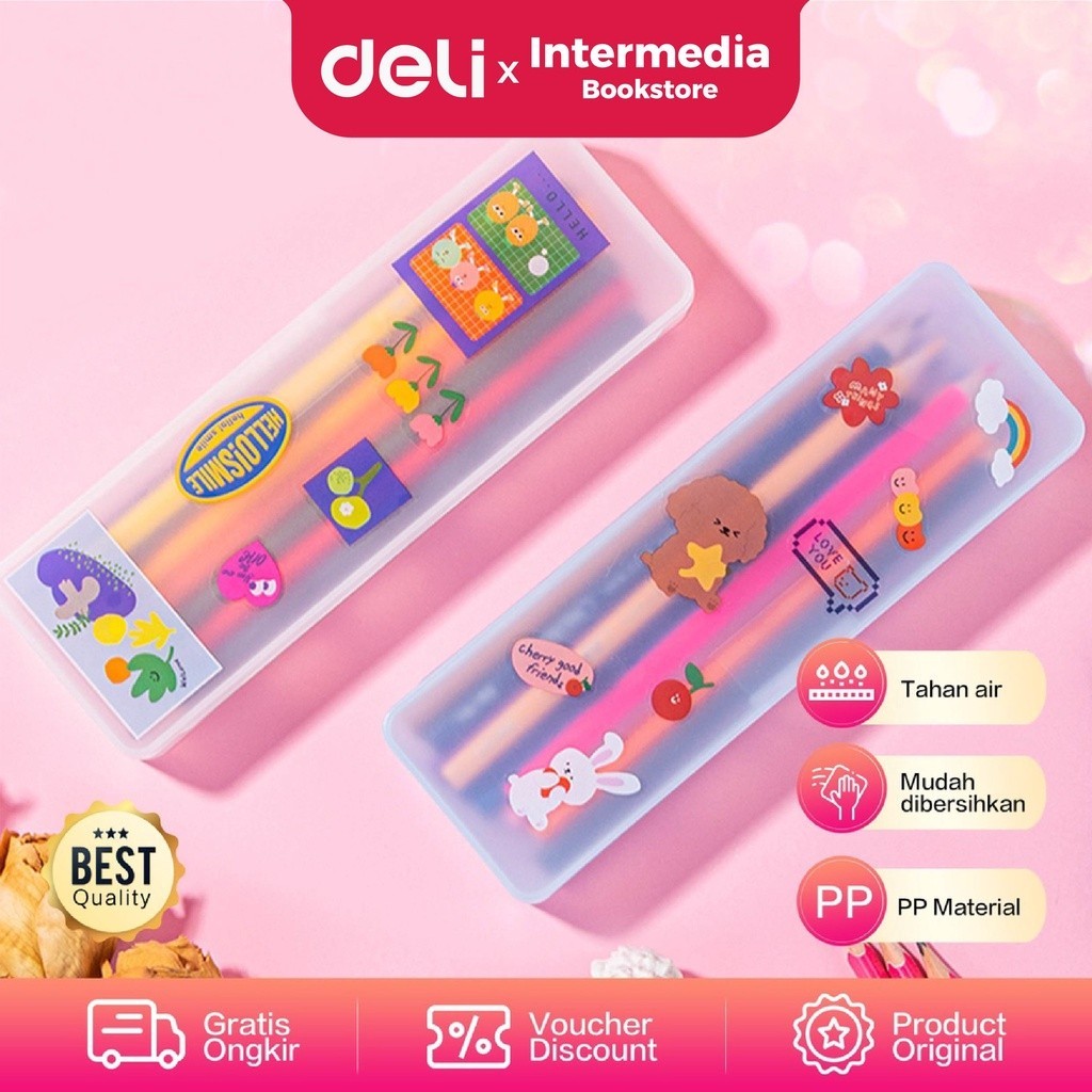 

Deli Pencil Pouch 71005 / Kotak Pensil Transparant Lucu DIY dengan Hiasan Sticker