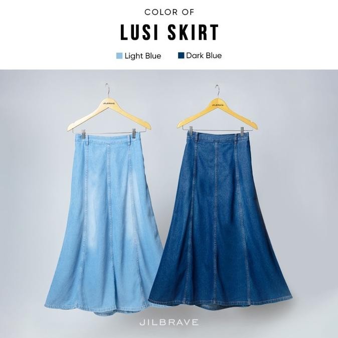 JILBRAVE Lusi Skirt Rok Panjang Denim Jeans Wanita A-Line - Light blue GMM