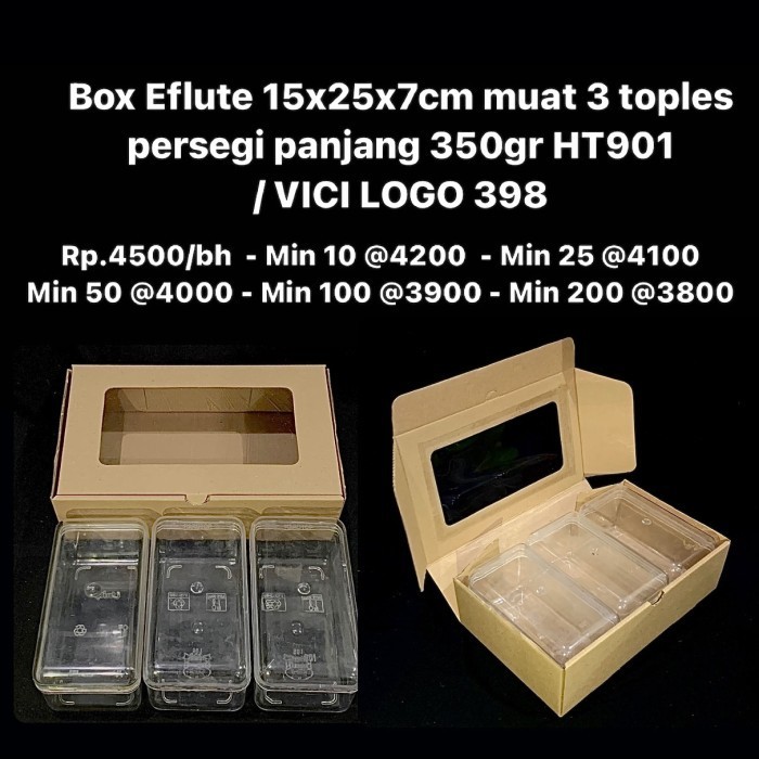 

HARGA DISKON Box Eflute 15x25x7cm muat 3 toples persegi panjang 350gr HT901