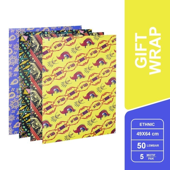 

MURAH SIDU Kertas Kado Glossy Motif Etnik / Ethnic Gift Wrap 1 Pack isi 50 Lembar - SDU GW K ETN AP